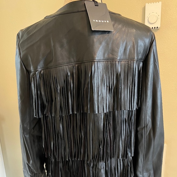 Trouvé Black Faux-Leather Fringe Jacket - Picture 6 of 10